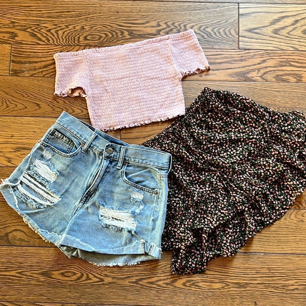 Aeropostale Denim High Waisted Shorts, tube top and skirt C16